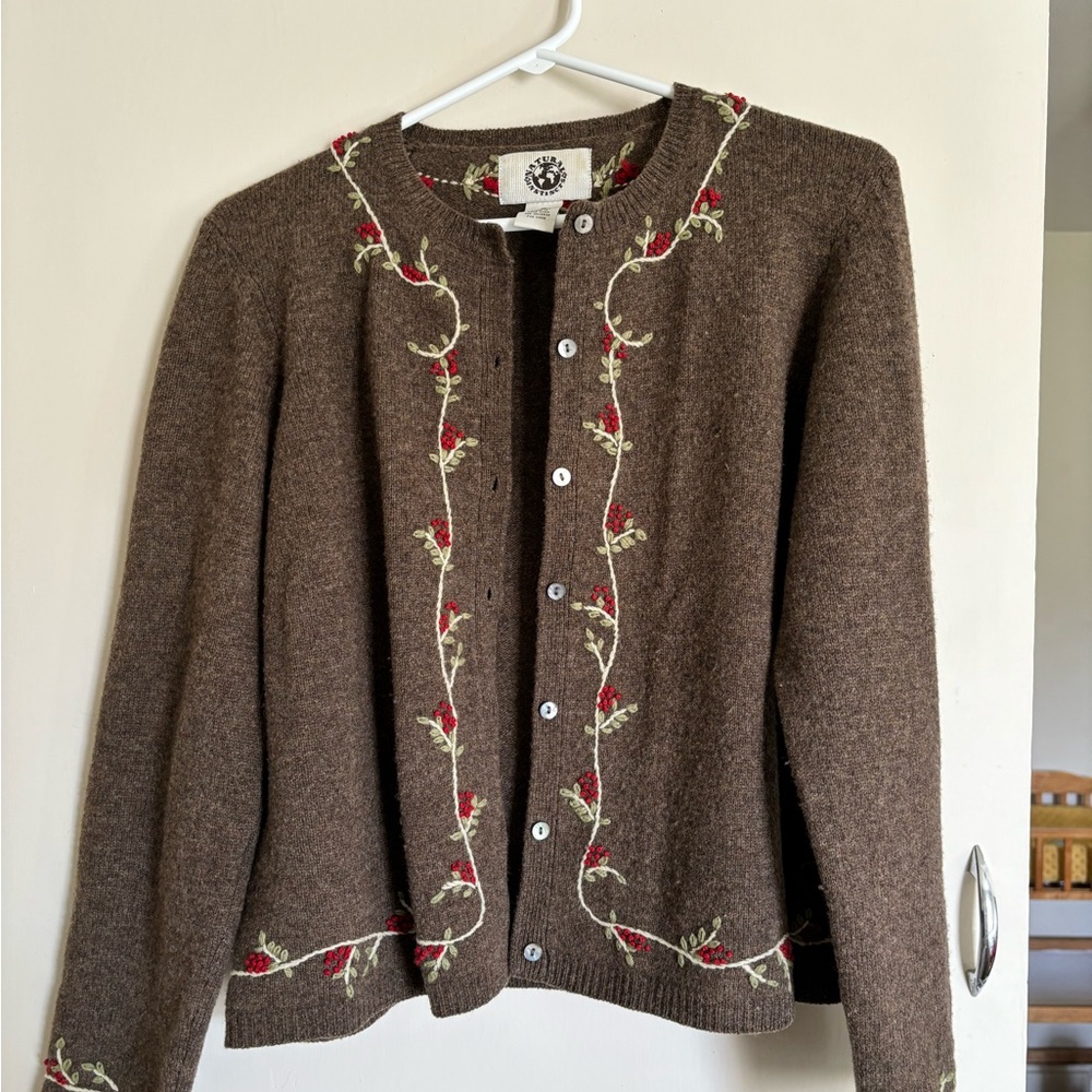 Embroidered Brown Cardigan Sweater